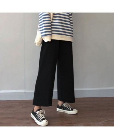 Cusual Pants Women Summer Ankle-length Loose Wide Leg Elastic High Waist PopularBlack Simple Comfortable Elegant Ladies Chic ...