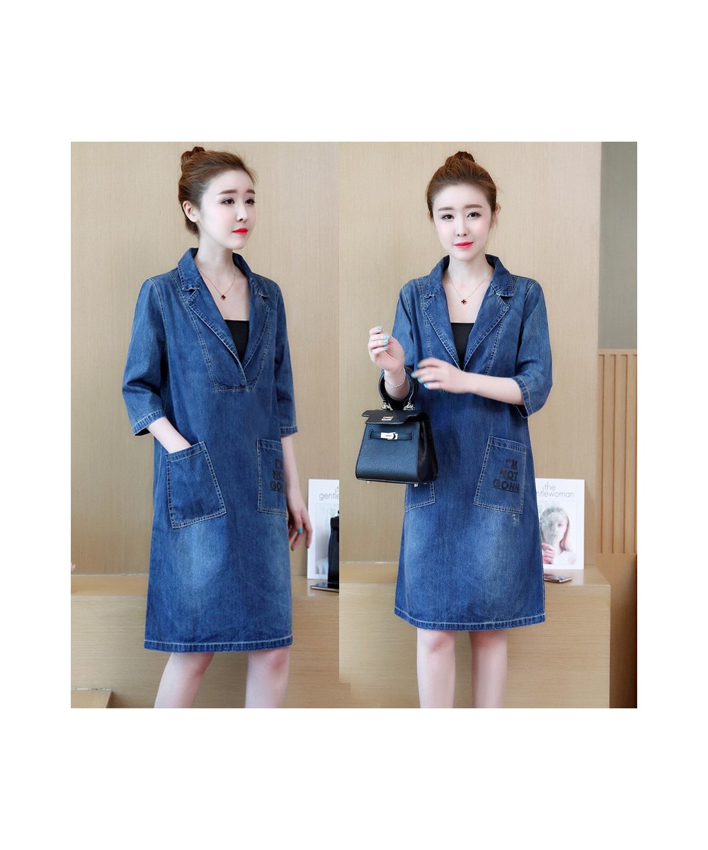 New Spring Autumn Women Dresses Vestido Fashion Casual Loose Back Print Half Sleeve Jeans Dress For Women Large Denim One-Pie...