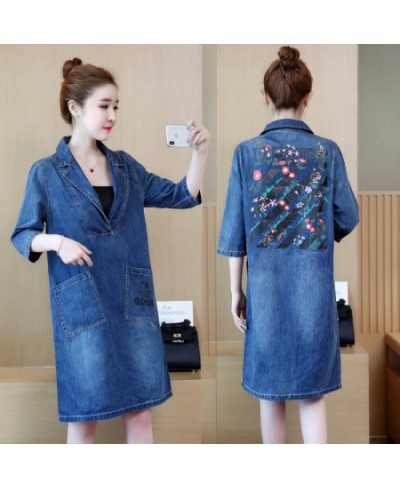 New Spring Autumn Women Dresses Vestido Fashion Casual Loose Back Print Half Sleeve Jeans Dress For Women Large Denim One-Pie...