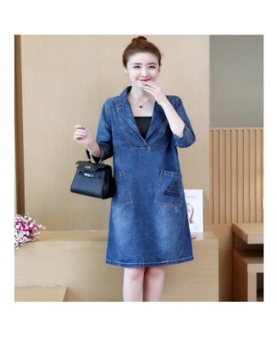 New Spring Autumn Women Dresses Vestido Fashion Casual Loose Back Print Half Sleeve Jeans Dress For Women Large Denim One-Pie...