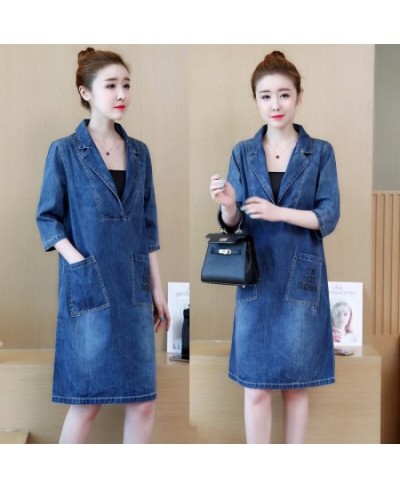 New Spring Autumn Women Dresses Vestido Fashion Casual Loose Back Print Half Sleeve Jeans Dress For Women Large Denim One-Pie...