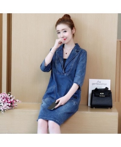 New Spring Autumn Women Dresses Vestido Fashion Casual Loose Back Print Half Sleeve Jeans Dress For Women Large Denim One-Pie...