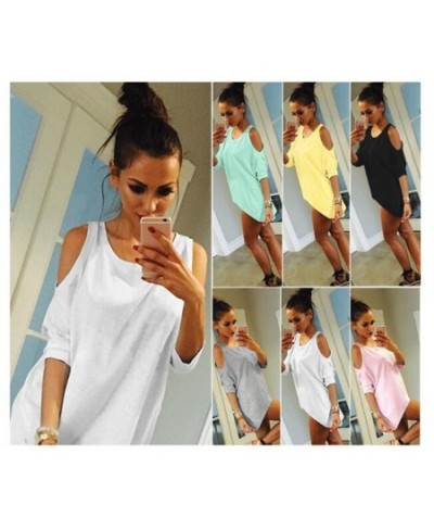 Summer Women T-Shirt O-Neck Solid Color Off Shoulder Sexy Long T Shirt Casual Loose Top Tees 5XL $30.92 - Tops & Tees