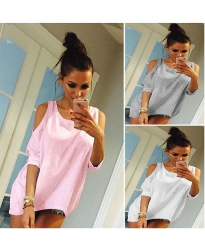 Summer Women T-Shirt O-Neck Solid Color Off Shoulder Sexy Long T Shirt Casual Loose Top Tees 5XL $30.92 - Tops & Tees