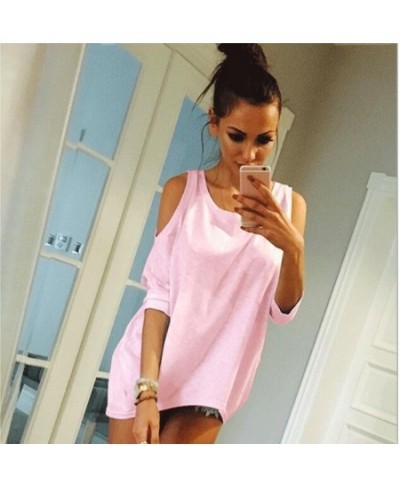 Summer Women T-Shirt O-Neck Solid Color Off Shoulder Sexy Long T Shirt Casual Loose Top Tees 5XL $30.92 - Tops & Tees