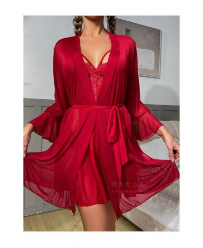 Women Sexy Underwear Mesh See-through Pajamas Robe Sets Women's Temptation Backless Homewear Two Piece Sets Pijamas Women $37...