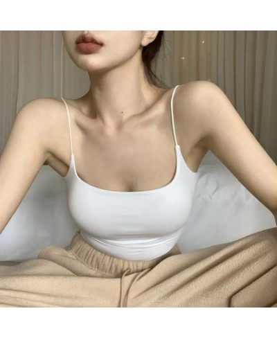 Sexy Crop Tops Women Ice Silk Tank Top Girl Summer Seamless Backless Vest Tube Top Underwear Padded Bra Bralette Camisole $15...