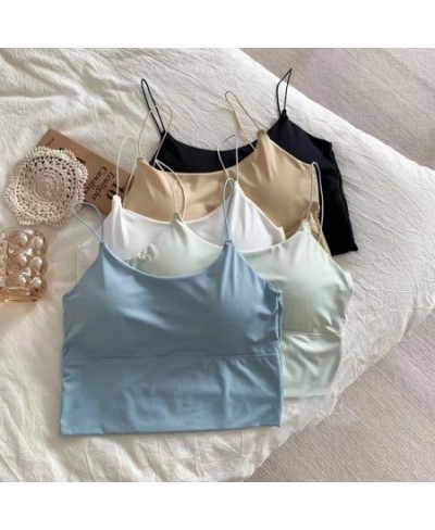 Sexy Crop Tops Women Ice Silk Tank Top Girl Summer Seamless Backless Vest Tube Top Underwear Padded Bra Bralette Camisole $15...