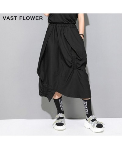 High waist black pleated irregular midi skirts womens fashion tide new summer 2023 clothes elastic waist elegant women skirt ...