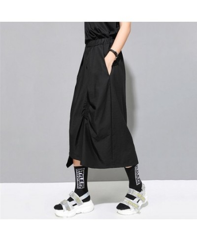 High waist black pleated irregular midi skirts womens fashion tide new summer 2023 clothes elastic waist elegant women skirt ...