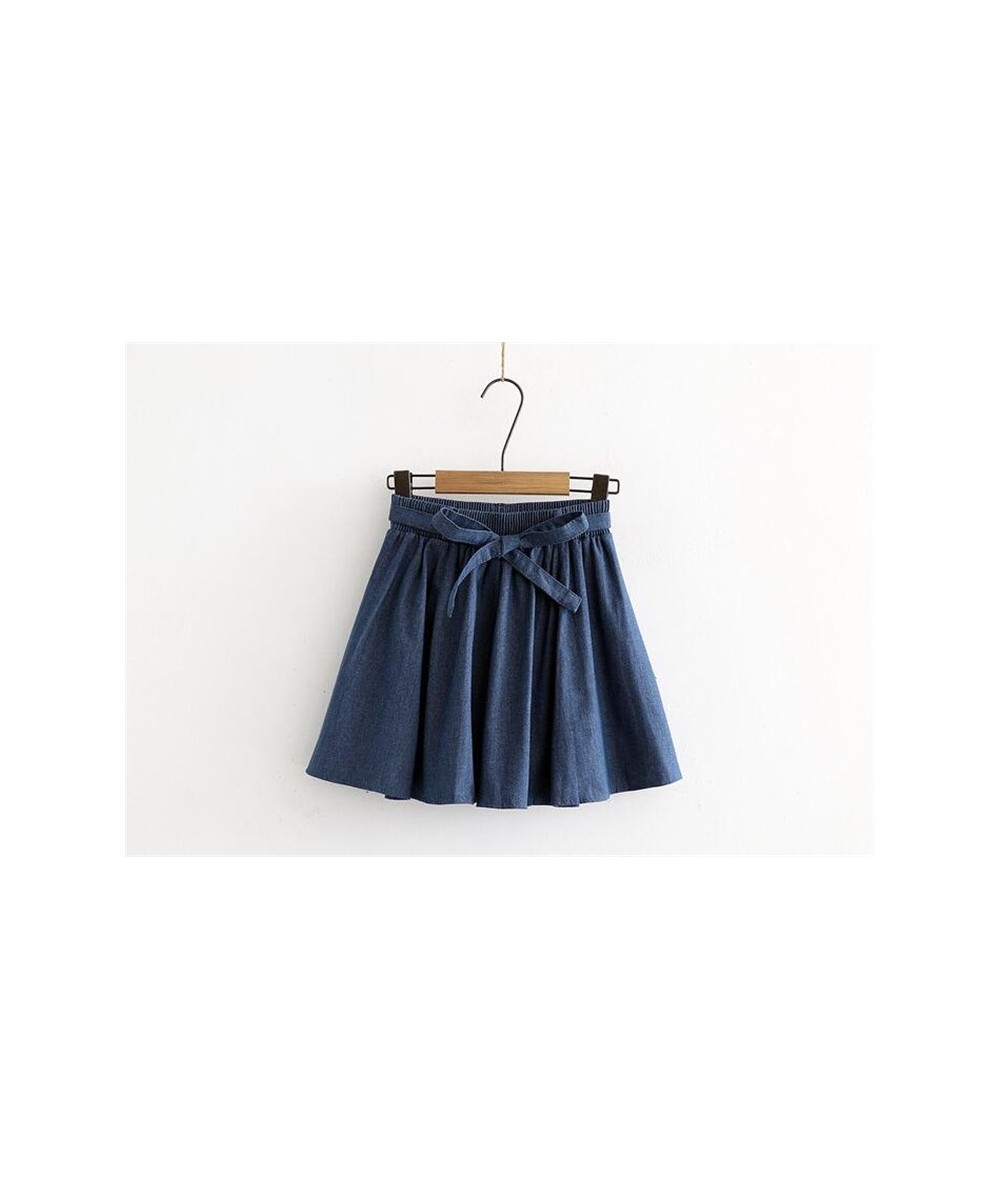 Casual High Waist Denim Skirt Women Loose Mini Pleated Skirt Girls 2023 Sweet Summer Jeans Skirt With Sashes $40.31 - Skirts