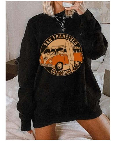 San Francisco California Print Women Sweatshirts Vintage Buses Oversized Crewneck Tops Woman Drop-shoulder Pullovers $32.78 -...