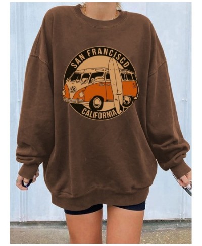 San Francisco California Print Women Sweatshirts Vintage Buses Oversized Crewneck Tops Woman Drop-shoulder Pullovers $32.78 -...