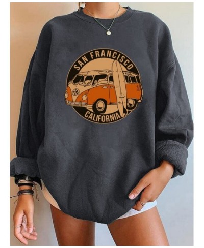 San Francisco California Print Women Sweatshirts Vintage Buses Oversized Crewneck Tops Woman Drop-shoulder Pullovers $32.78 -...