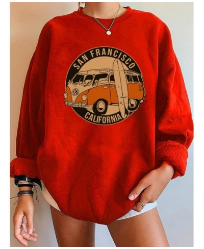 San Francisco California Print Women Sweatshirts Vintage Buses Oversized Crewneck Tops Woman Drop-shoulder Pullovers $32.78 -...