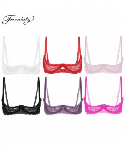 Womens Sexy Lace Bra Tops Brassiere See Through Sheer Spaghetti Straps 1/4 Cups Push Up Underwire Bralette Underwear Lingerie...