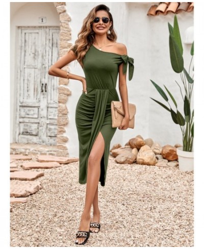 Spring/summer 2023 Women's Casual Knitted Dress with Oblique Neck and Waist Split Summer Dress Women $38.41 - Dresses