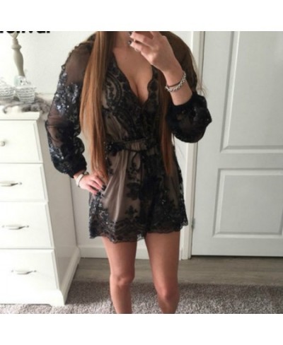 Fashion Elegant Women Jumpsuit Sexy Bodysuit Sequin Rompers Ladys Jumpsuit Playsuit Long Sleeve Overalls Vestidos $60.40 - Ro...