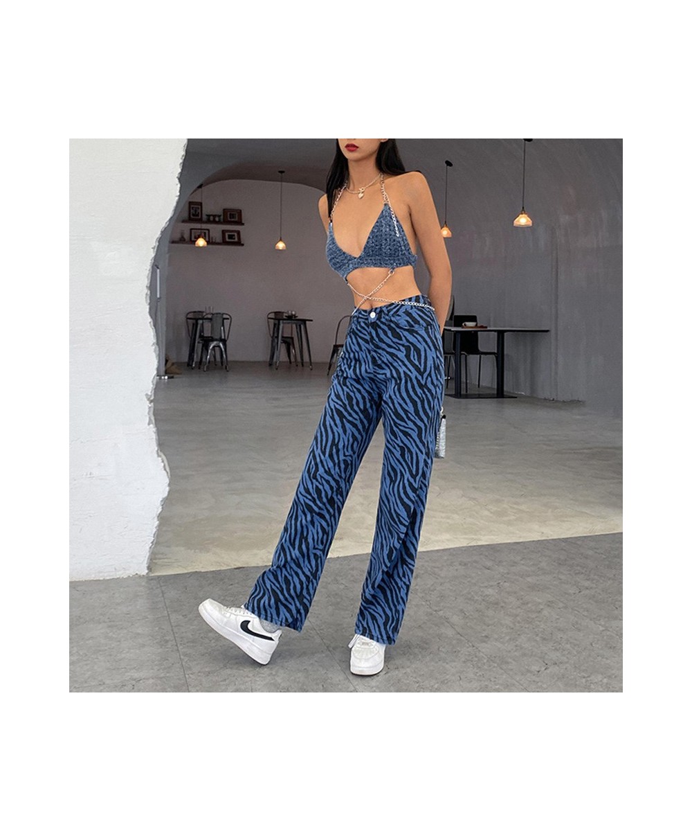 Personalized Blue Leopard Print Animal Women's Stripe Printing Straight Loose Jeans Women's 2022 Spring New Women's Clothing ...