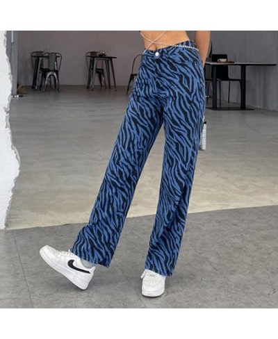 Personalized Blue Leopard Print Animal Women's Stripe Printing Straight Loose Jeans Women's 2022 Spring New Women's Clothing ...