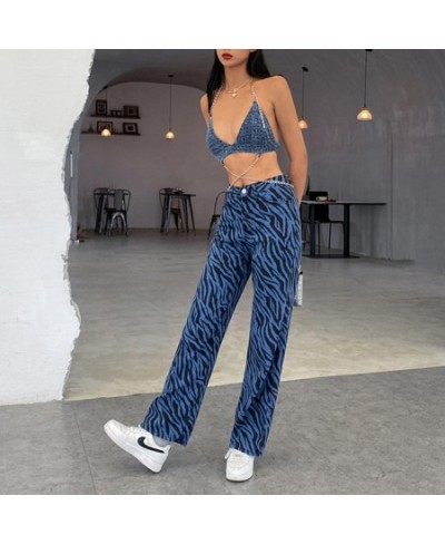 Personalized Blue Leopard Print Animal Women's Stripe Printing Straight Loose Jeans Women's 2022 Spring New Women's Clothing ...