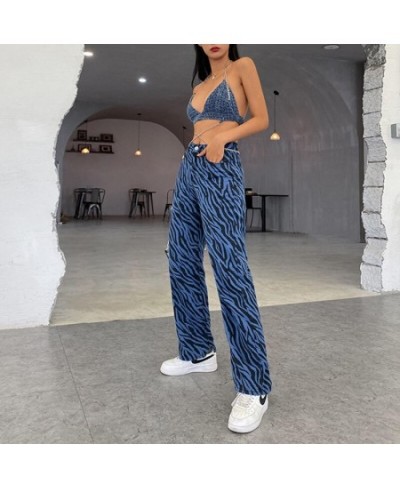 Personalized Blue Leopard Print Animal Women's Stripe Printing Straight Loose Jeans Women's 2022 Spring New Women's Clothing ...