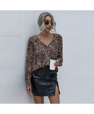 2023 Casual Loose Women Long Sleeve Leopard Blouse V neck Shirt OL Party Top Dames Streetwear blusas femininas elegante S-2XL...