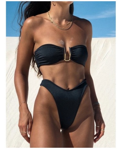 Bandeau Bikinis Sexy Swimsuit Women 2023 Shiny Bikini Sets Two Piece Suit Push Up Beachwear Micro Thong Summer Brazilian $33....