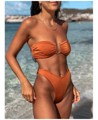 Bandeau Bikinis Sexy Swimsuit Women 2023 Shiny Bikini Sets Two Piece Suit Push Up Beachwear Micro Thong Summer Brazilian $33....