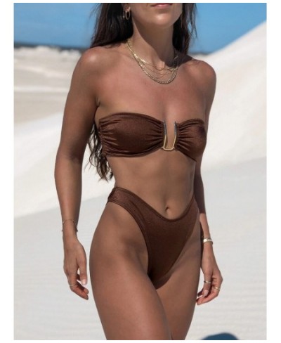 Bandeau Bikinis Sexy Swimsuit Women 2023 Shiny Bikini Sets Two Piece Suit Push Up Beachwear Micro Thong Summer Brazilian $33....