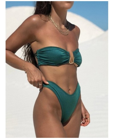 Bandeau Bikinis Sexy Swimsuit Women 2023 Shiny Bikini Sets Two Piece Suit Push Up Beachwear Micro Thong Summer Brazilian $33....