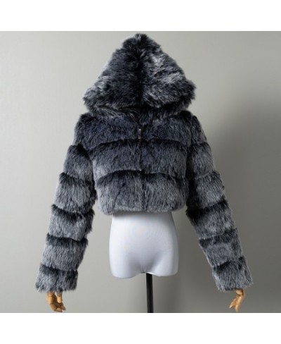 Fashion Hooded Faux Fur Coat Women 2022 Winter High Quality Warm Pink Furry Overcoat Elegant Plush Crop Jacket Femme $96.78 -...