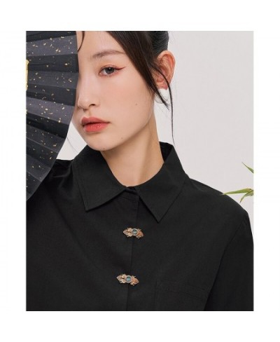 Women Shirts 2022 Autumn Long Sleeve Polo Neck Blouse All-match Black Purple Chic Casual Streetwear Tops $61.91 - Women Tops