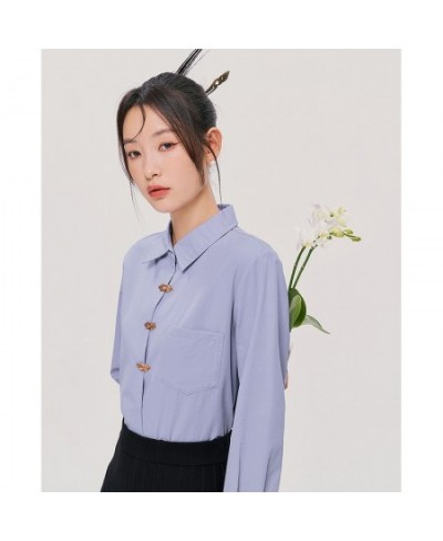 Women Shirts 2022 Autumn Long Sleeve Polo Neck Blouse All-match Black Purple Chic Casual Streetwear Tops $61.91 - Women Tops