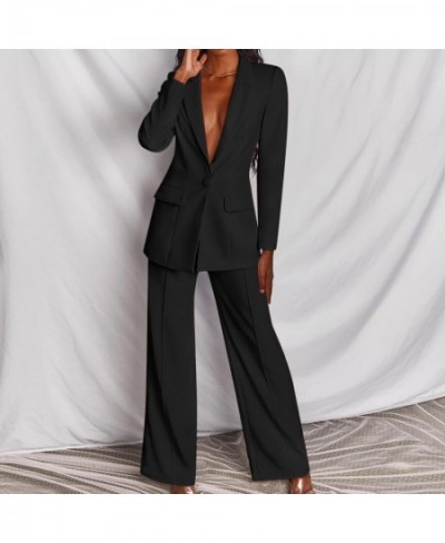 Women's Office Suit Fashion Blazer Pantsuit Simple Solid Color Suit V-Collar Long Sleeve+Trousers 2 Piece Set Blazer $57.85 -...