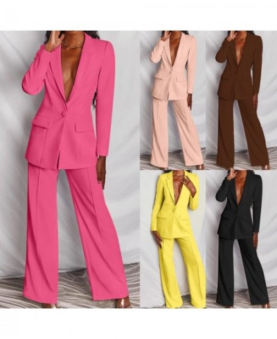 Women's Office Suit Fashion Blazer Pantsuit Simple Solid Color Suit V-Collar Long Sleeve+Trousers 2 Piece Set Blazer $57.85 -...