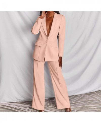 Women's Office Suit Fashion Blazer Pantsuit Simple Solid Color Suit V-Collar Long Sleeve+Trousers 2 Piece Set Blazer $57.85 -...