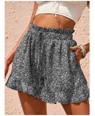 Spring and Summer New Women's High Waist Elastic Waist Ruffle Print Simple Comfortable Casual Fashion Ladies Shorts Pockets $...