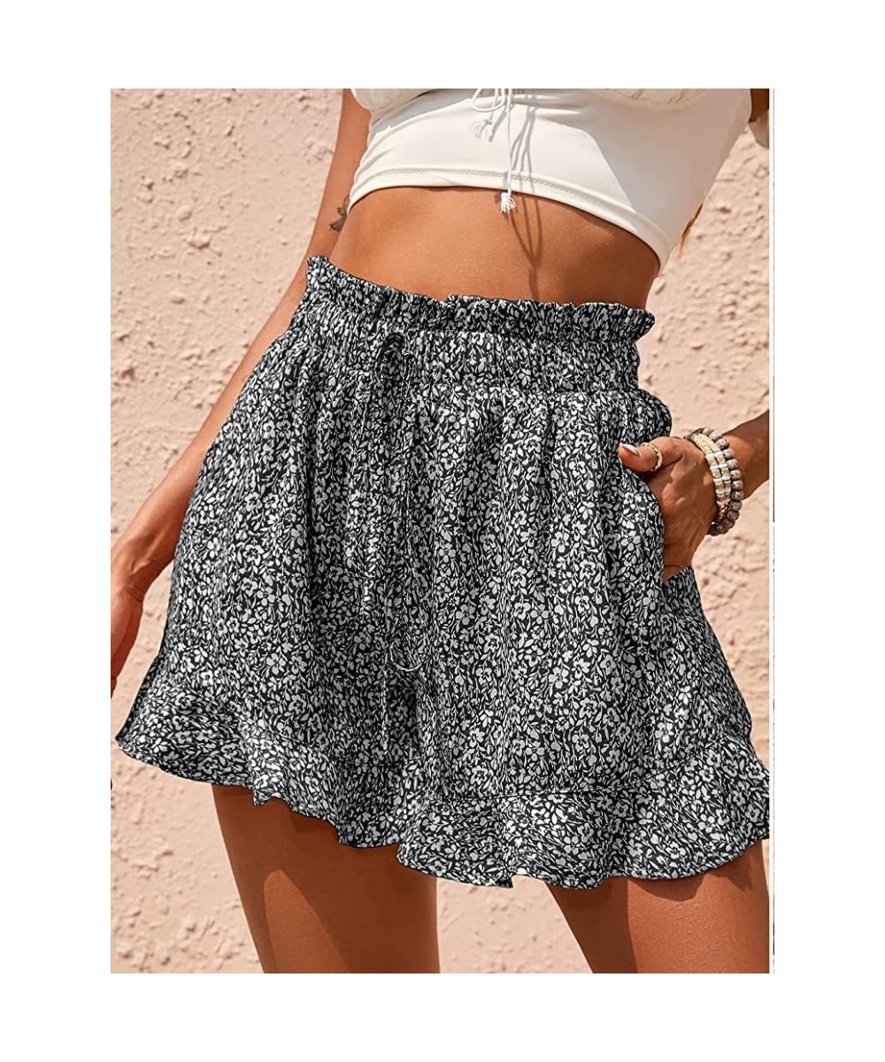 Spring and Summer New Women's High Waist Elastic Waist Ruffle Print Simple Comfortable Casual Fashion Ladies Shorts Pockets $...