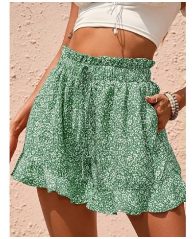 Spring and Summer New Women's High Waist Elastic Waist Ruffle Print Simple Comfortable Casual Fashion Ladies Shorts Pockets $...