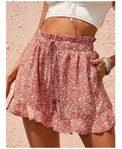 Spring and Summer New Women's High Waist Elastic Waist Ruffle Print Simple Comfortable Casual Fashion Ladies Shorts Pockets $...