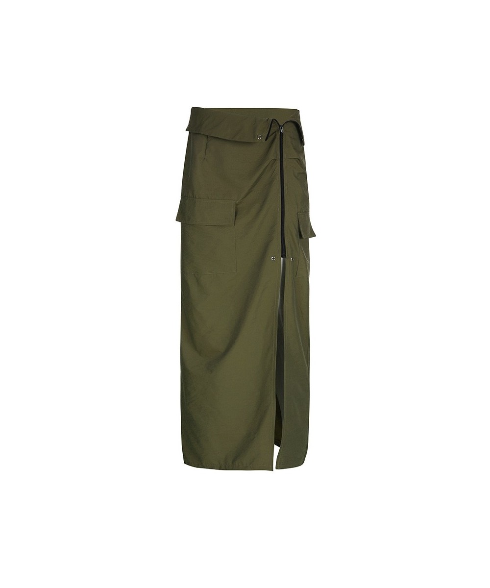 Cargo Skirt Long Women Y2k Streetwear Harajuku Green Casual Low Waist Split Zipper Pocket Patchwork Maxi Skirt Korean $37.33 ...