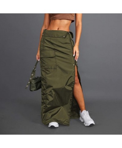 Cargo Skirt Long Women Y2k Streetwear Harajuku Green Casual Low Waist Split Zipper Pocket Patchwork Maxi Skirt Korean $37.33 ...