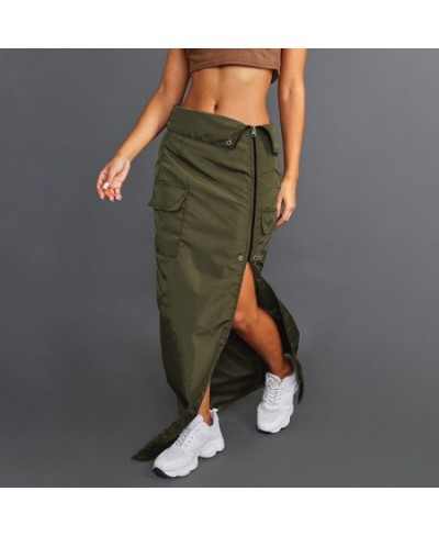 Cargo Skirt Long Women Y2k Streetwear Harajuku Green Casual Low Waist Split Zipper Pocket Patchwork Maxi Skirt Korean $37.33 ...