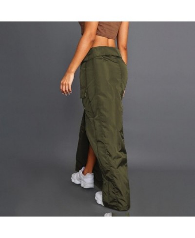 Cargo Skirt Long Women Y2k Streetwear Harajuku Green Casual Low Waist Split Zipper Pocket Patchwork Maxi Skirt Korean $37.33 ...