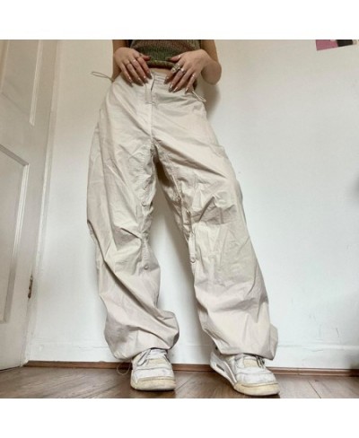 Women Y2K Cargo Pants Solid Low Waist Sweatpants Drawstring Wide Leg Baggy Trousers 2023 Summer Streetwear Punk Casual Tech $...