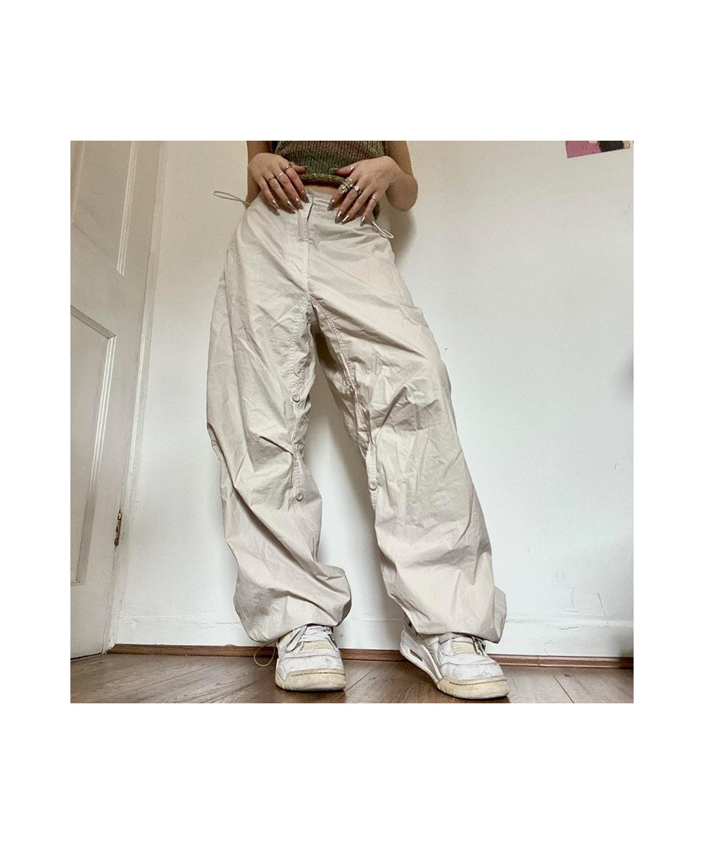 Women Y2K Cargo Pants Solid Low Waist Sweatpants Drawstring Wide Leg Baggy Trousers 2023 Summer Streetwear Punk Casual Tech $...