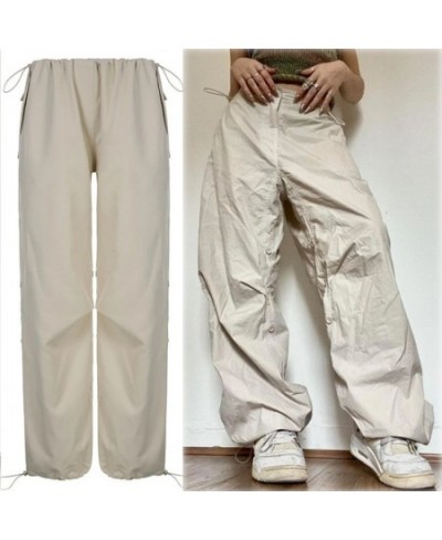 Women Y2K Cargo Pants Solid Low Waist Sweatpants Drawstring Wide Leg Baggy Trousers 2023 Summer Streetwear Punk Casual Tech $...