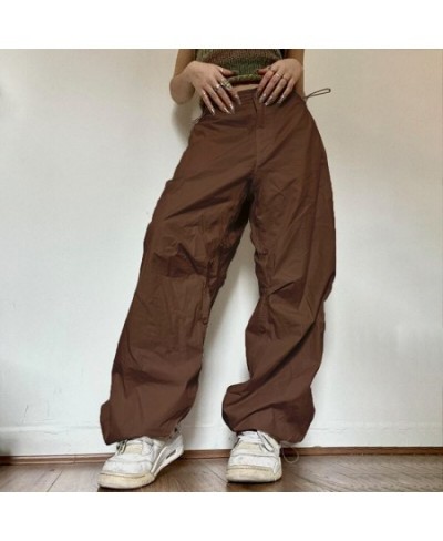 Women Y2K Cargo Pants Solid Low Waist Sweatpants Drawstring Wide Leg Baggy Trousers 2023 Summer Streetwear Punk Casual Tech $...