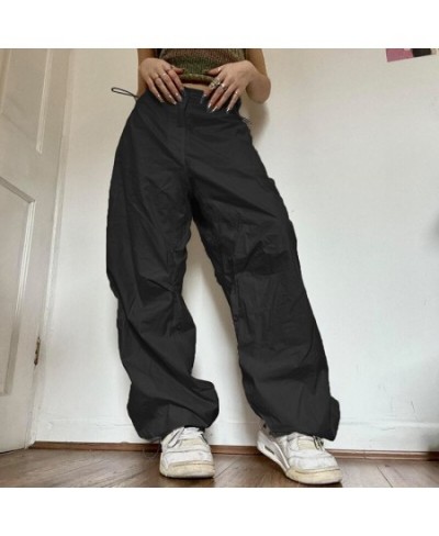 Women Y2K Cargo Pants Solid Low Waist Sweatpants Drawstring Wide Leg Baggy Trousers 2023 Summer Streetwear Punk Casual Tech $...